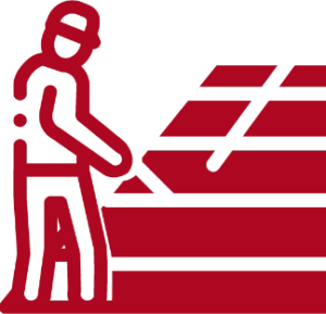 An icon drawing of a person working on a roof.