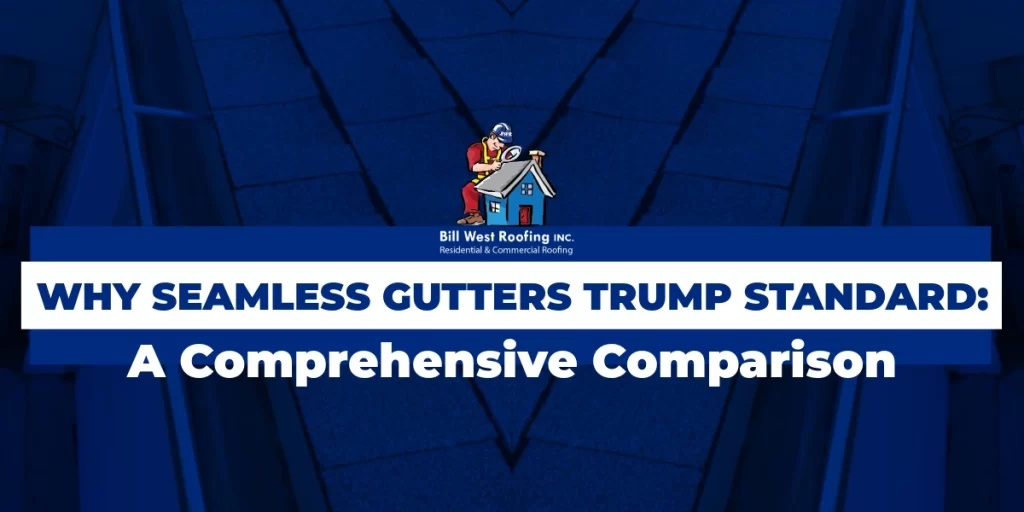 Dark blue gutters behind the blog title: Why Seamless Gutters Trump Standard: A Comprehensive Comparison